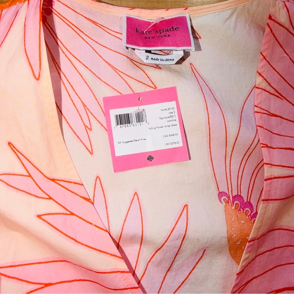 Kate Spade Women’s Falling Flowers Pattern Wrap Vneck Dress Size 2 NWT - Picture 7 of 12